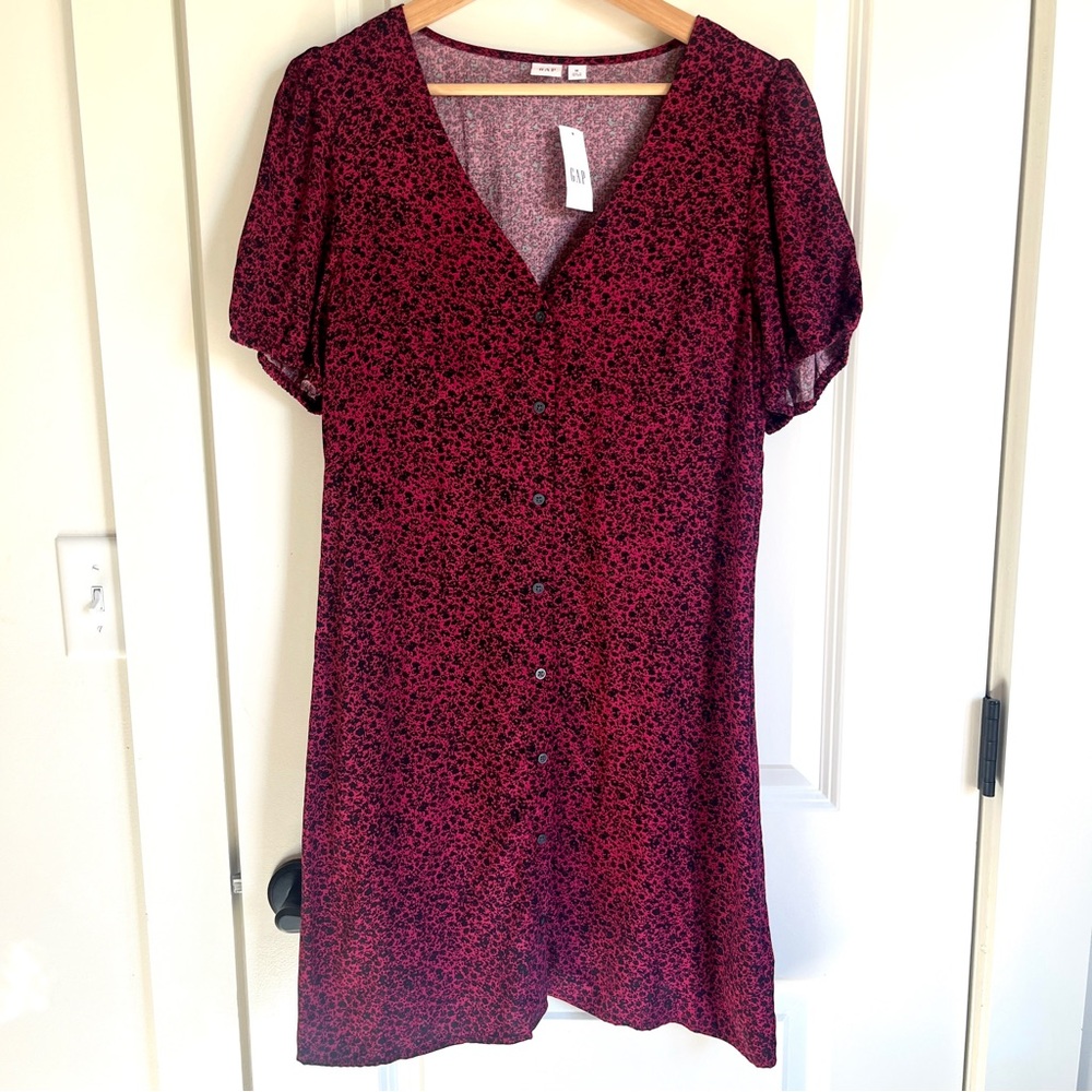 NWT Gap Factory Magenta Floral Puff Sleeve Mini Dress Ditsy Floral Size M
